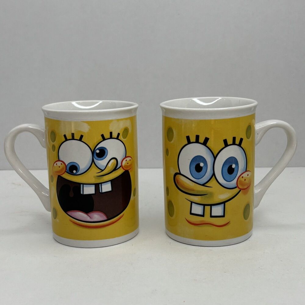 2013 Spongebob Squarepants Viacom Two Faced Coffee Mugs Set of 2